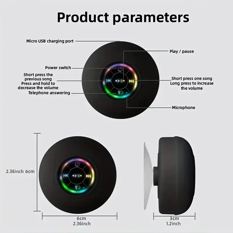 XIAOMI Taşınabilir Bluetooth Kablosuz Mini Hoparlör Su Geçirmez Bluetooth Hoparlör LED Işık Emme ile Banyo Hoparlör Kutusu Ev