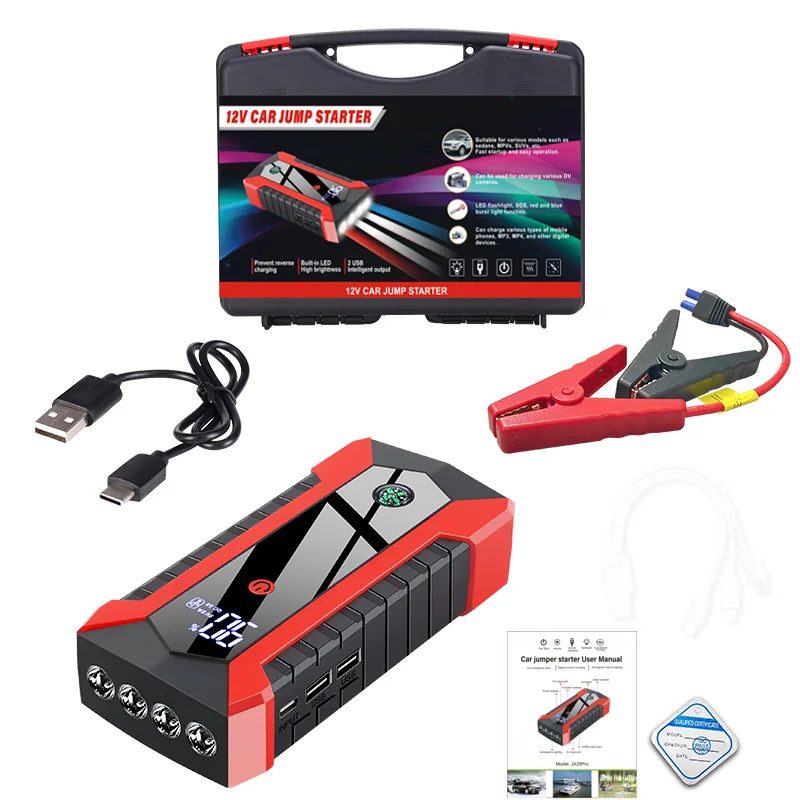 12V Car Battery Jump Starter Power Bank Portable Car Battery Booster Charge Starting Device Emergency Light Articles For Auto