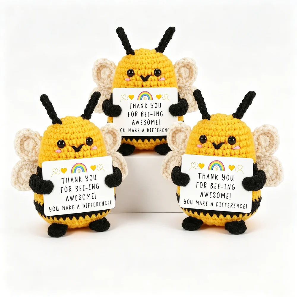 Funny Crochet Positive Bee Emotional Support Cute Crochet Handmade Ornaments with Positive Card Cheer Up Gift for Best Friend