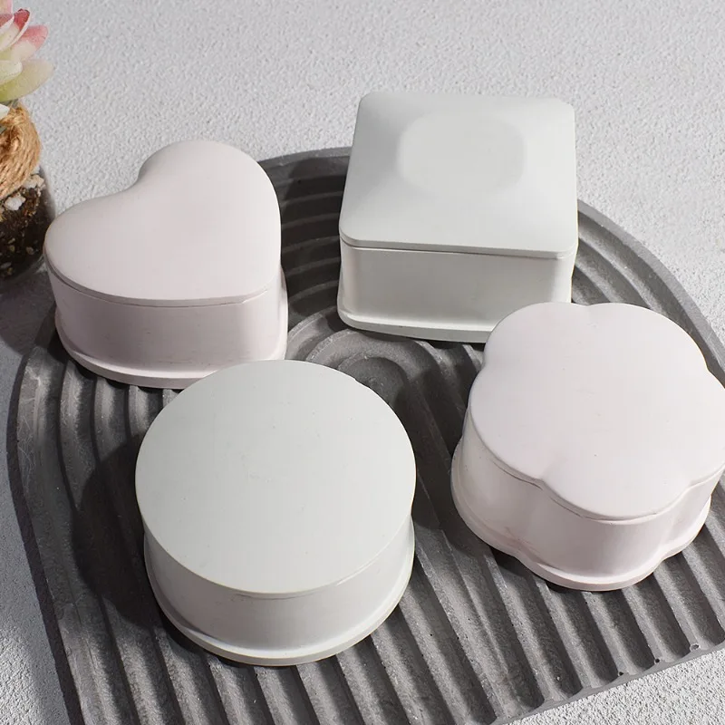 Small Storage Box Silicone Molds DIY Round Square Hexagon Flower Candle Jar with Lid Plaster Concrete Mould Plant Pot Resin Tool