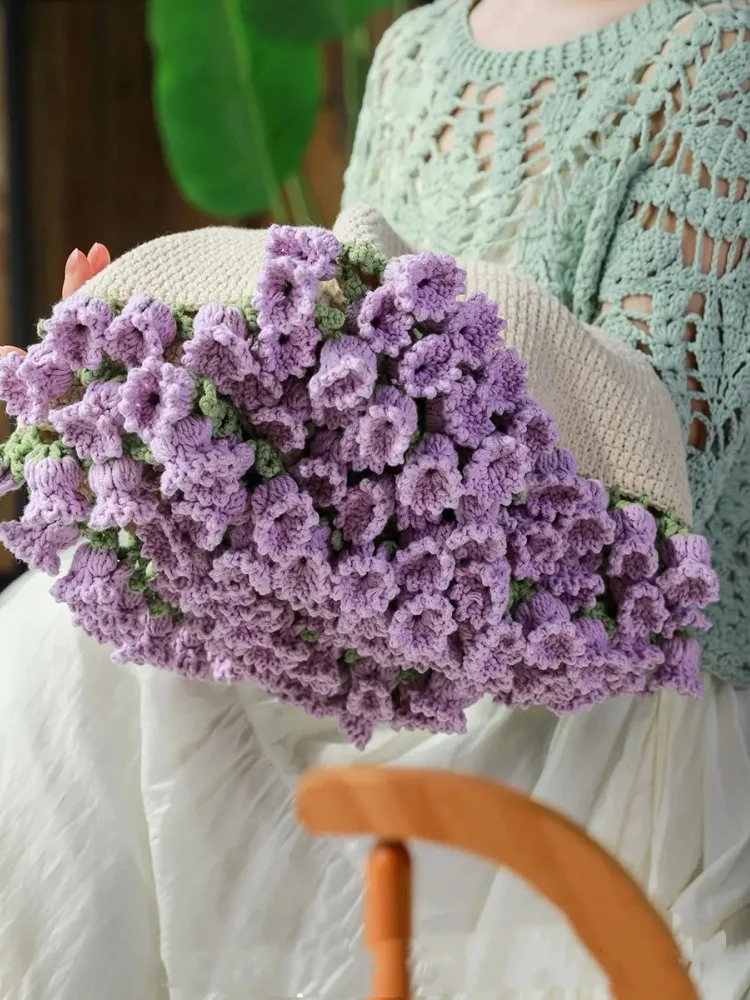 بطانية باقة الورد، بطانية نهائية منسوجة يدويًا، بطانية زهرة الجرس الزرقاء، بطانية كروشيه يدوية