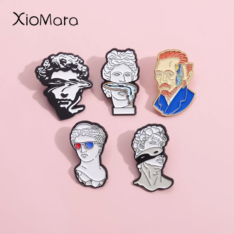 Épingles en émail Van Gogh, statue en plâtre du peintre impressionniste, insignes de revers, bijoux drôles, cadeau pour les amateurs d'art, ami