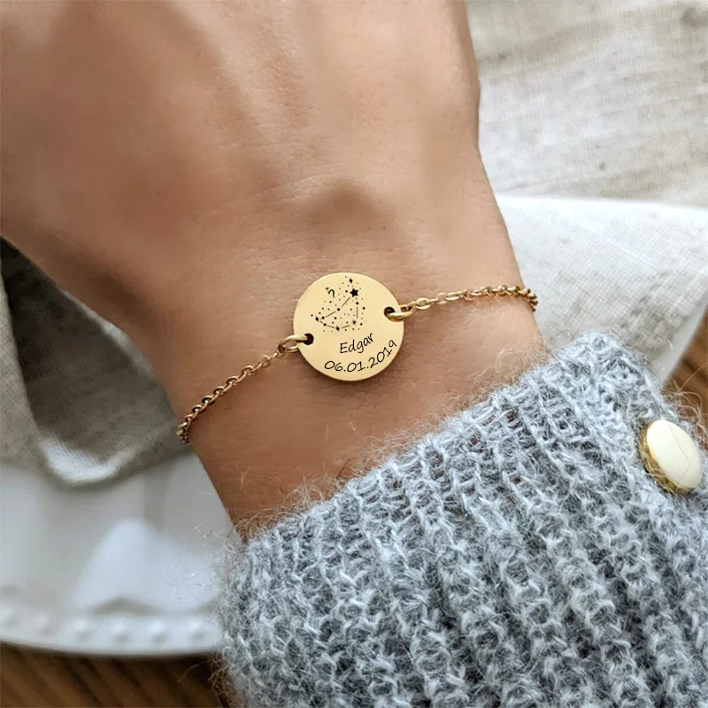 

Customized Stainless Steel 12 Zodiac Birthday Round Bracelet,Fashionable Birthday Gift for Friends, Family, Girlfriend