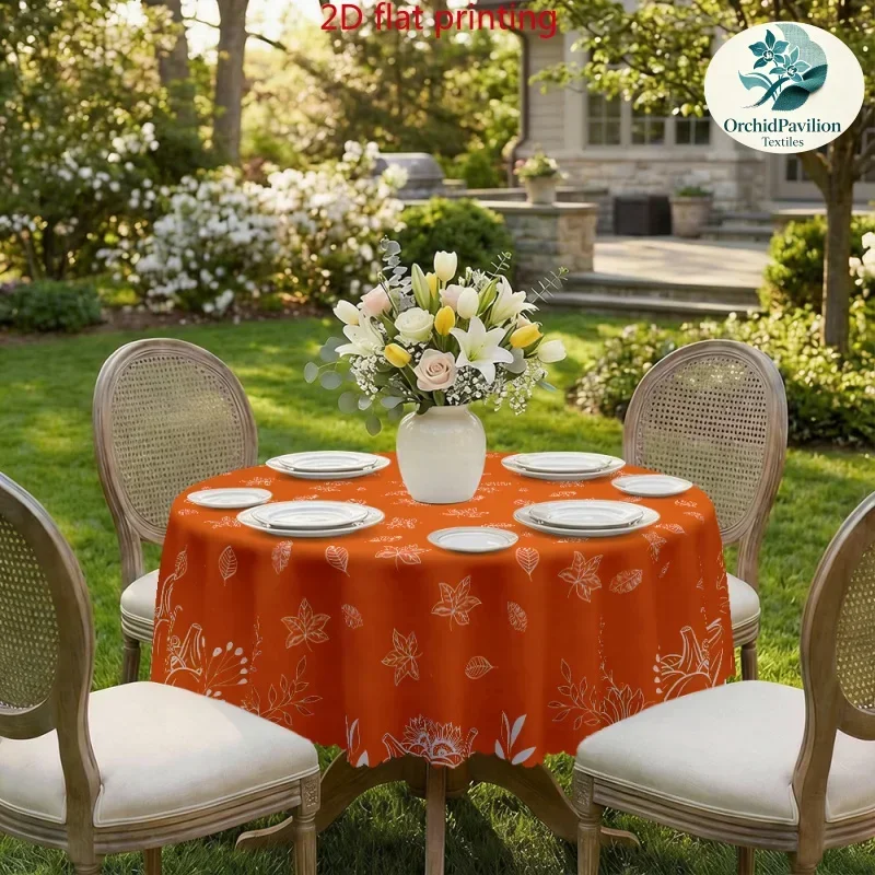 Tablecloth, 1 piece, 2D flat printing, warm orange background with hand-drawn maple leaves and sunflowerszyc