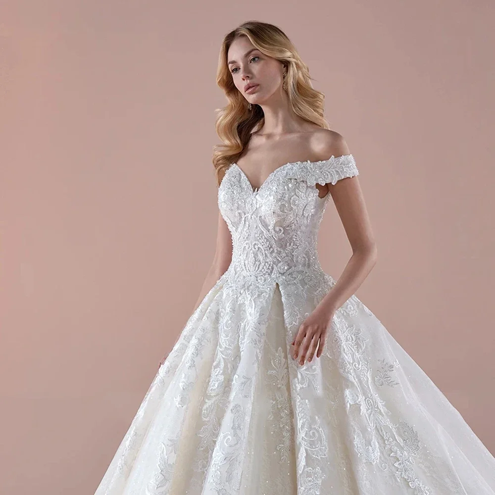 personalizzato2025 Sweetheart con spalle scoperte Abito da sposa Applique in pizzo con perline Abito da sposa Principessa Sposa Matrimonio Abbigliamento donna