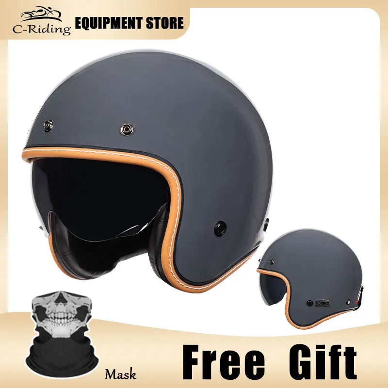 DOT ECE Retro 3/4 Open Half Face Motorcycle Helmet Adult Vintage Jet Helmet With HD Visor for Men Women Moto Pilot Racing