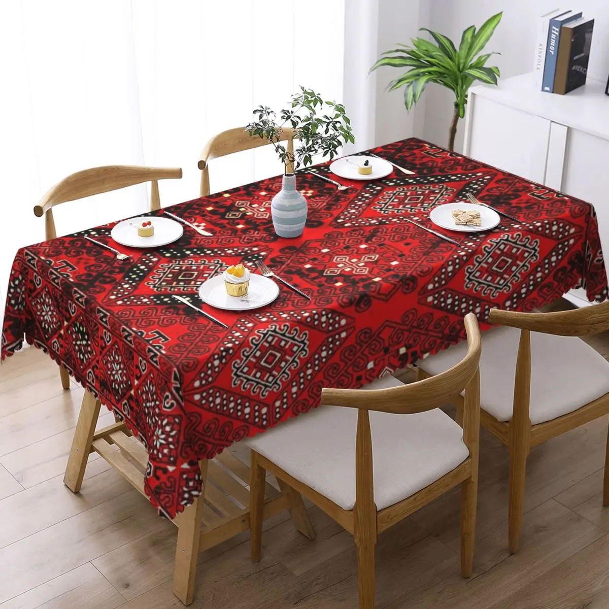 Ruby Echoes A Fusion Of Bohemian Heritage And Oriental Geometry Custom Rectangular Tablecloth Oilproof Table Cover Table Cloth