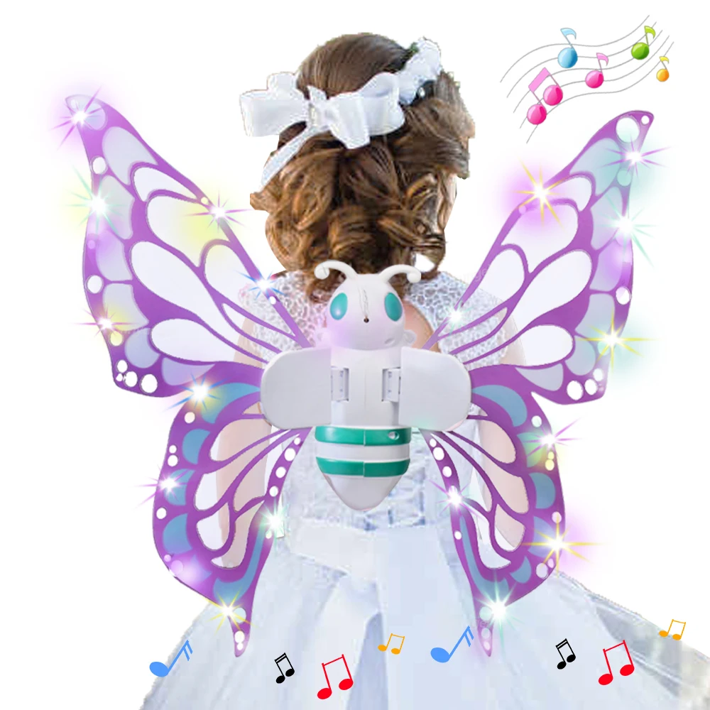أجنحة الفراشة الكهربائية تتحرك قزم الجناح مع أجنحة الجنية الخفيفة للأطفال عيد ميلاد عيد الميلاد تأثيري فستان الملاك لعبة الفتيات