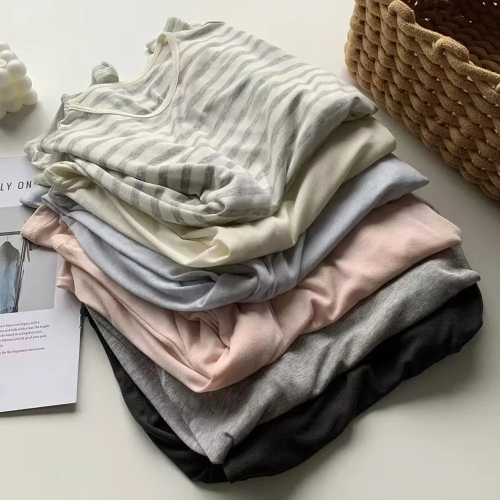 2026 Damen Langarm-T-Shirts mit O-Ausschnitt aus Woll-Seiden-Mischgewebe – Sommerliche rosa Oberteile für Damenbekleidung