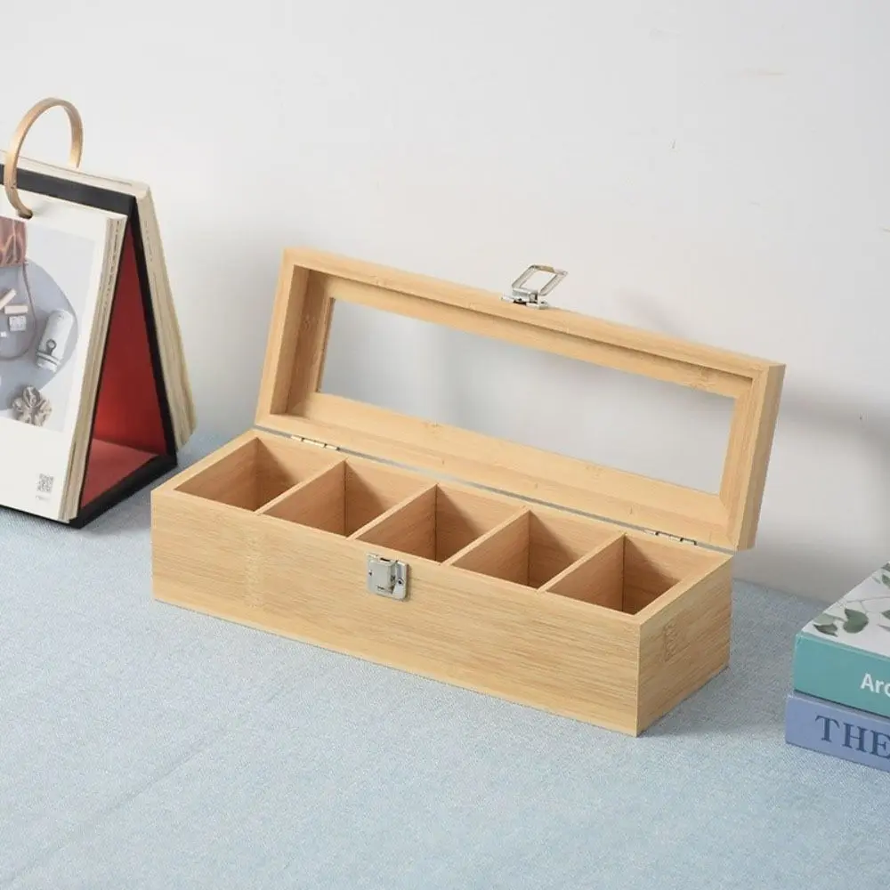 

Wooden Tea Bag Storage Boxes 5/9 Grids Dustproof Jewelry Organizer Rectangular Acrylic Lid Tea Box Holder Desktop Sundries