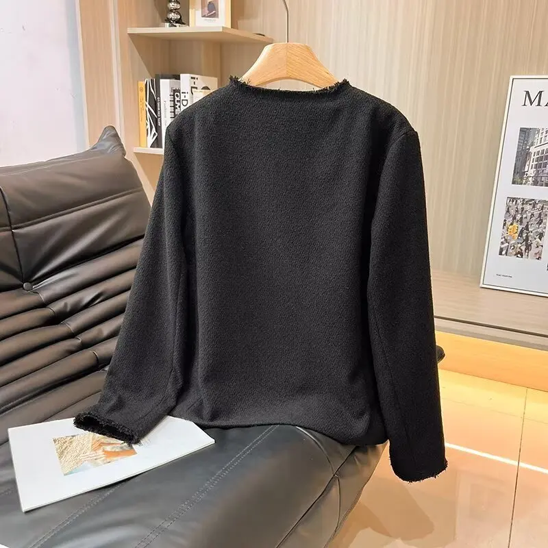 Maxdutti French Elegant Black Texture Single-breasted Round neck Jacket Women Tops Women's Jacket Woman Clothes Blazer Woman