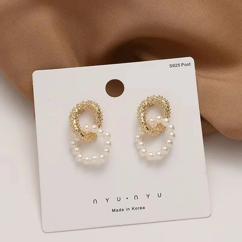 New Fashion Pearl Hanging Earrings for Women Sweet Heart Bowknot Korean Fashion Girls Dangle Earrings Long Thread Tassel Earring