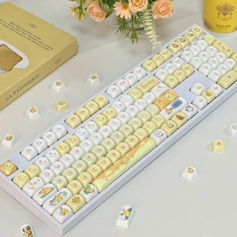 Anime Cartoon Kawaii Chiikawa Personalization Three Little Ones Usagi Hachiware Sublimation Mellow Yellow Adapt Single Keycap view 4