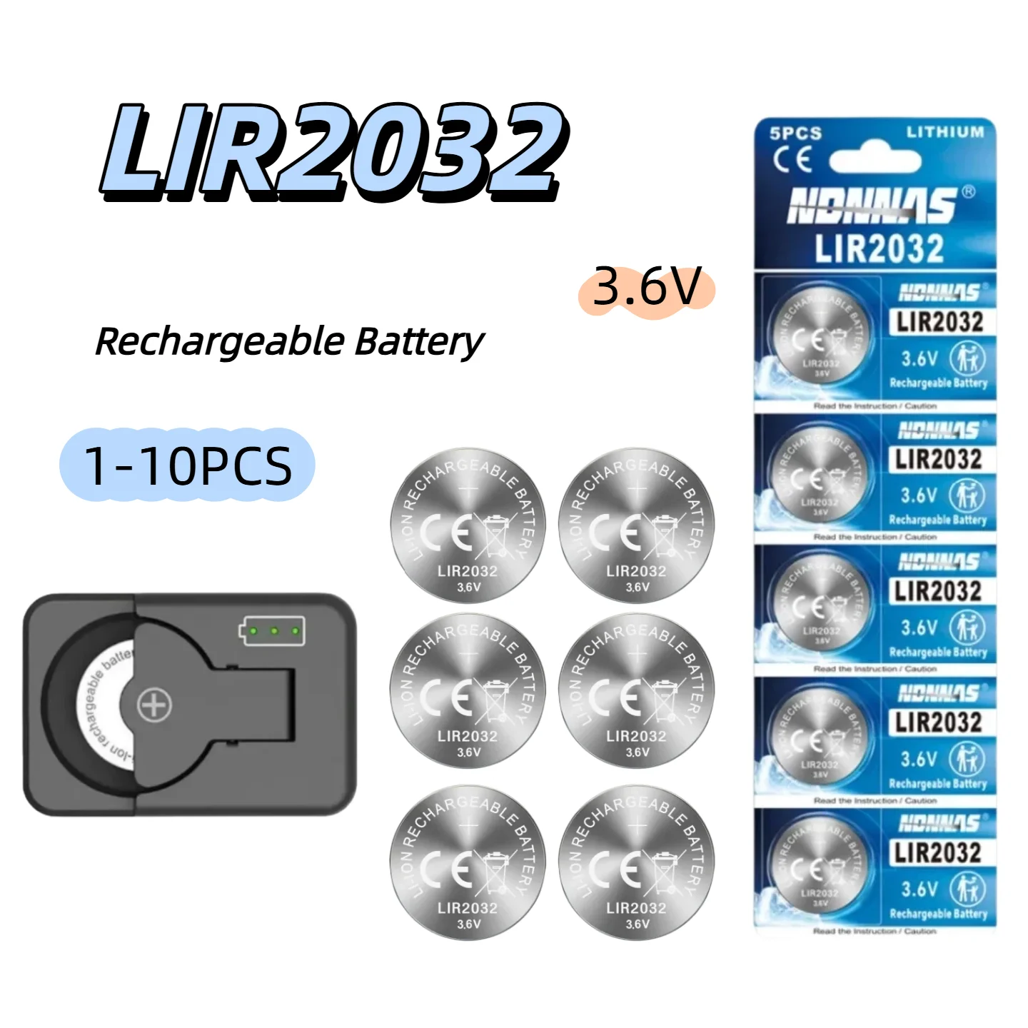 

3.6V LIR2032 Li-ion Rechargeable Battery, 20mAh, for Specific Bluetooth Tags, DIY Projects, Not Compatible with 3V CR2032 Device