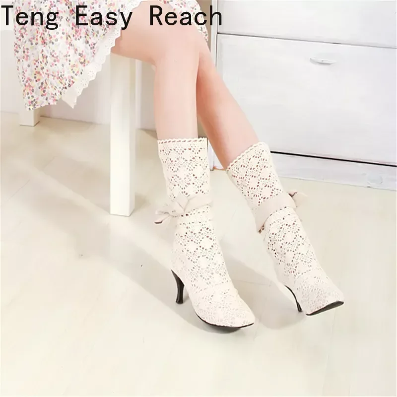 Crochet Summer Boots 2024 New Shoes Lace Hollow Crochet Boots XL Hollow Fashion Women\'s Boots 34-43