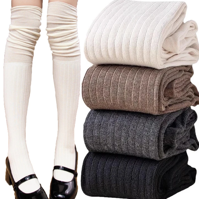 

Knitted Long Socks Cashmere Fpr Women Boot Wool Thigh Stocking Skinny Casual Cotton Over Knee-High Fluffy Female Long Knee Sock