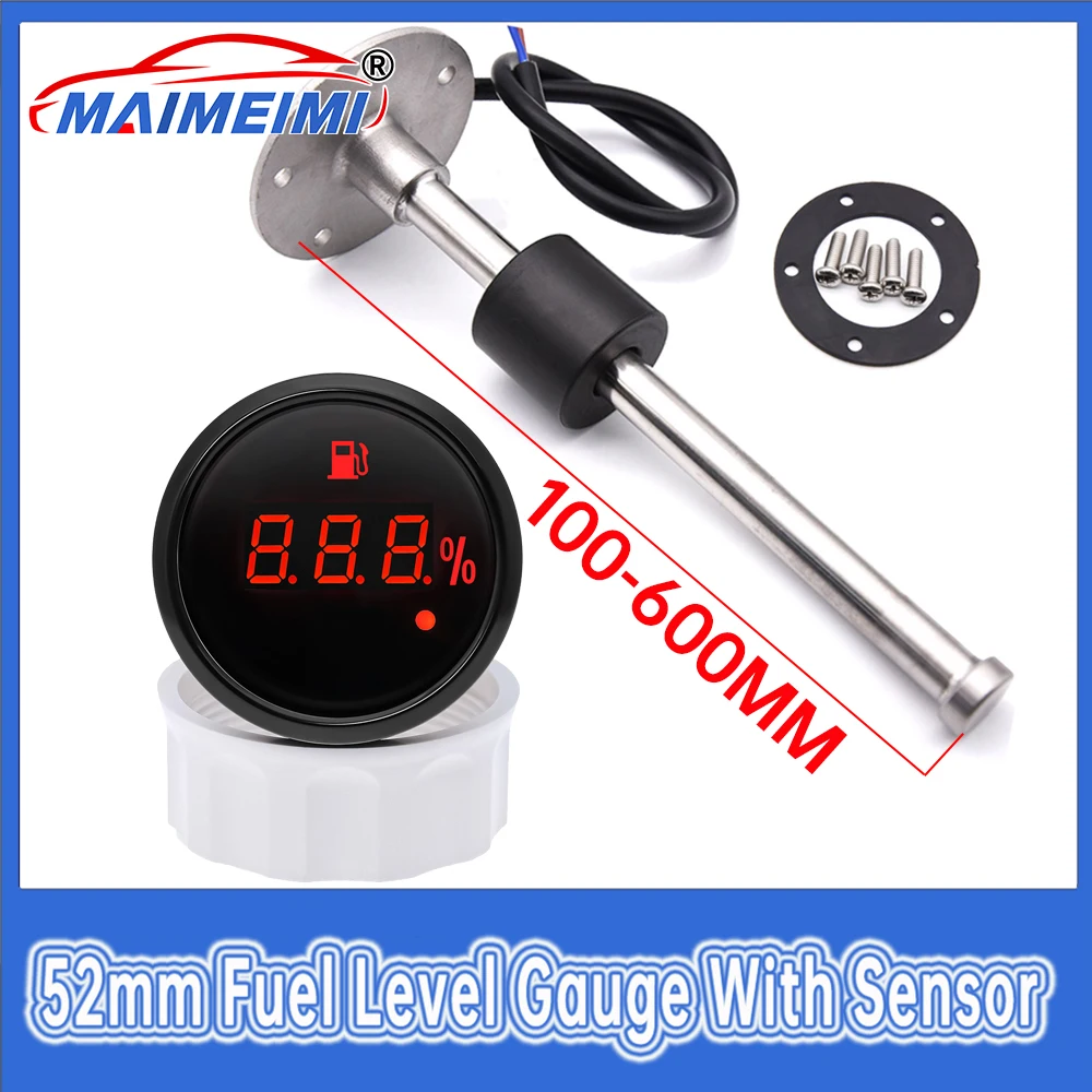 

0-190ohm Oil Tank Indicator Red Backlight with Warning Light + 100-600mm Stainless Steel Fuel Level Sensor for car boat Marine