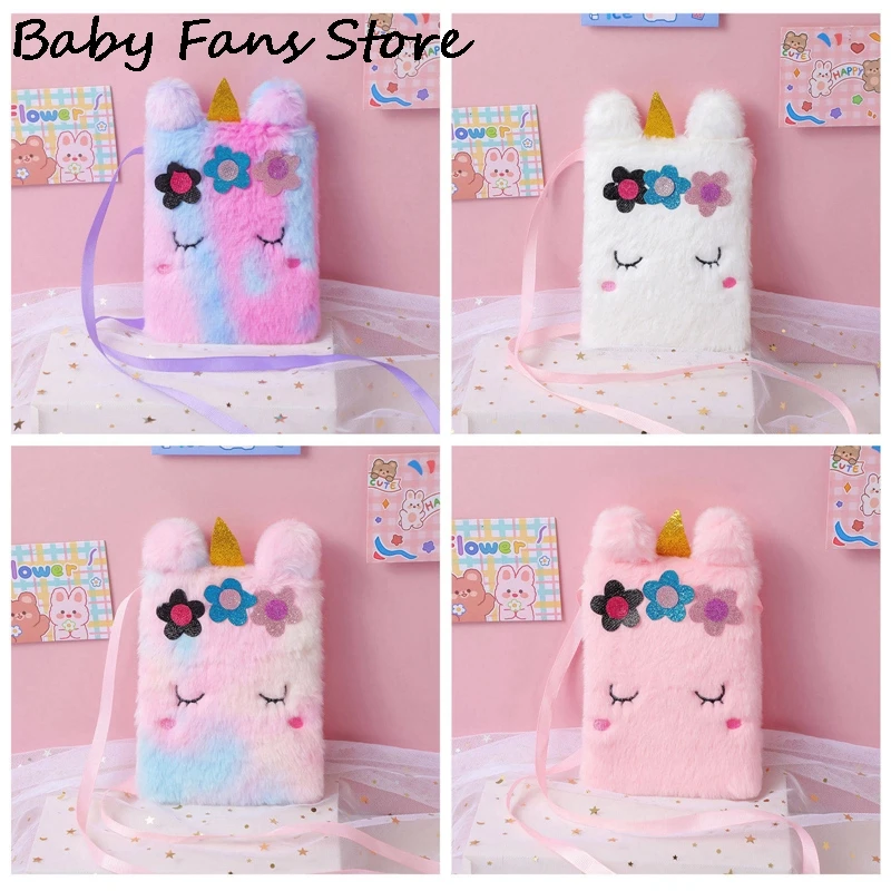 Rainbow Unicorn Handbags Kawaii Plush Doll Shoulder Purse Children Kids Bags Flower Crossbody Bag Cartoon Close Eyes Cute Wallet