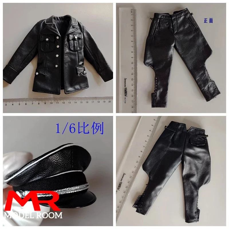 

1/6 масштаб, немецкая солдат времен Второй мировой войны, черная кожаная куртка, брюки, шляпа, модель одежды, подходит для 12 дюймов, мужская экшн-фигурка, куклы