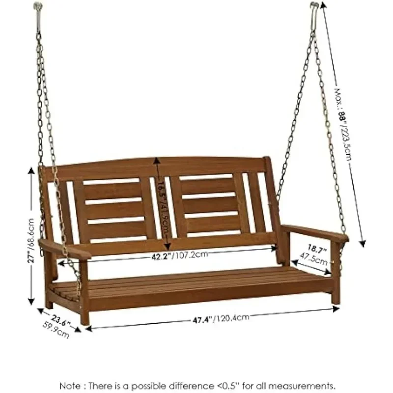 Tioman Hardwood Patio / Garden / Outdoor 4ft Porch Swing, 2 Seater with Hanging Chains, Natural Swing Chair