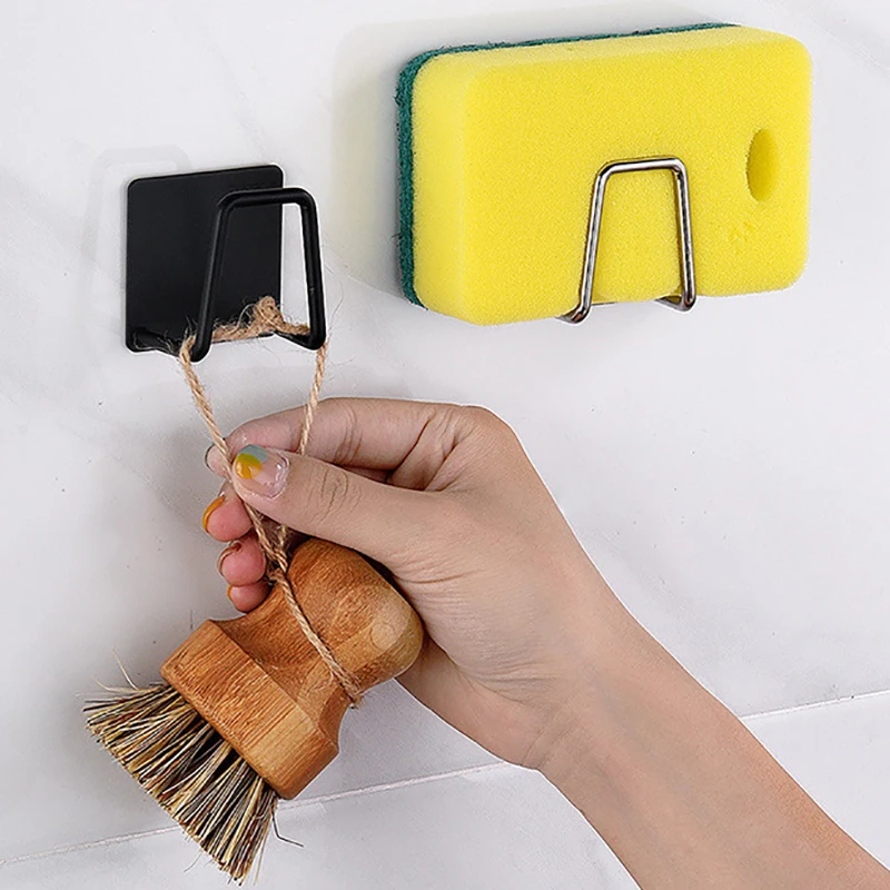 Kitchen Stainless Steel Sponge Racks Self-Adhesive Sink Sponge Drainer Drying Tray Kitchen Sink Accessories