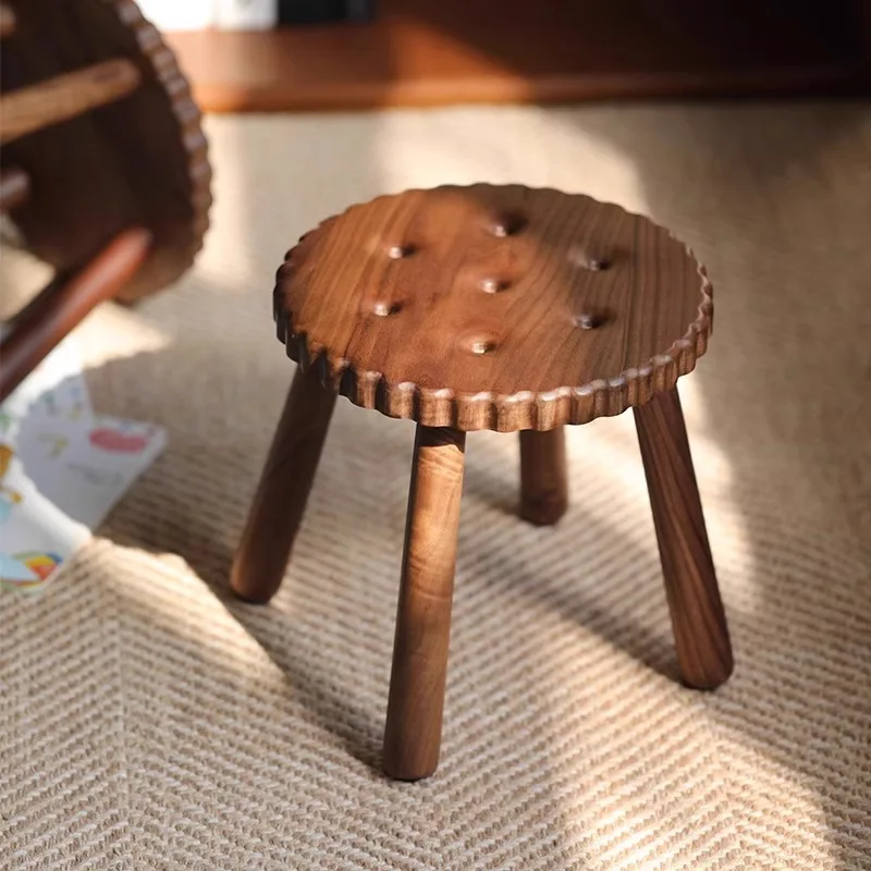 Solid wood biscuit small bench, black walnut adult shoe changing stool, home creativity