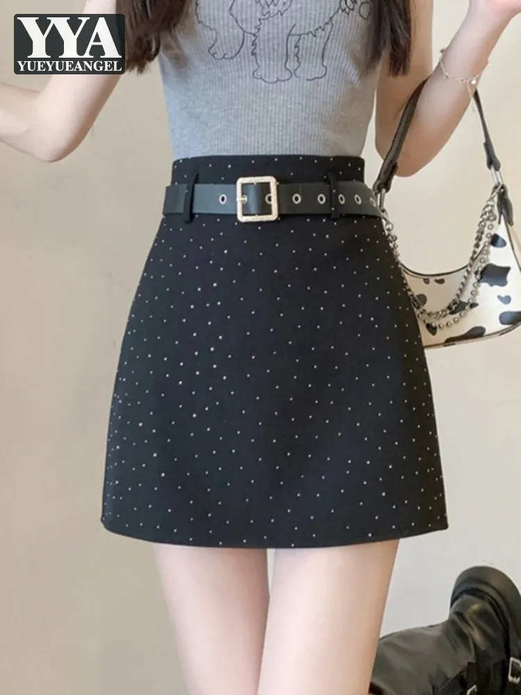 Summer Womens New Style Diamond Elegant A-Line Skirt High Waist Slim Fit Office Lady Fashion Above Knee Length Wrap Skirts 4XL