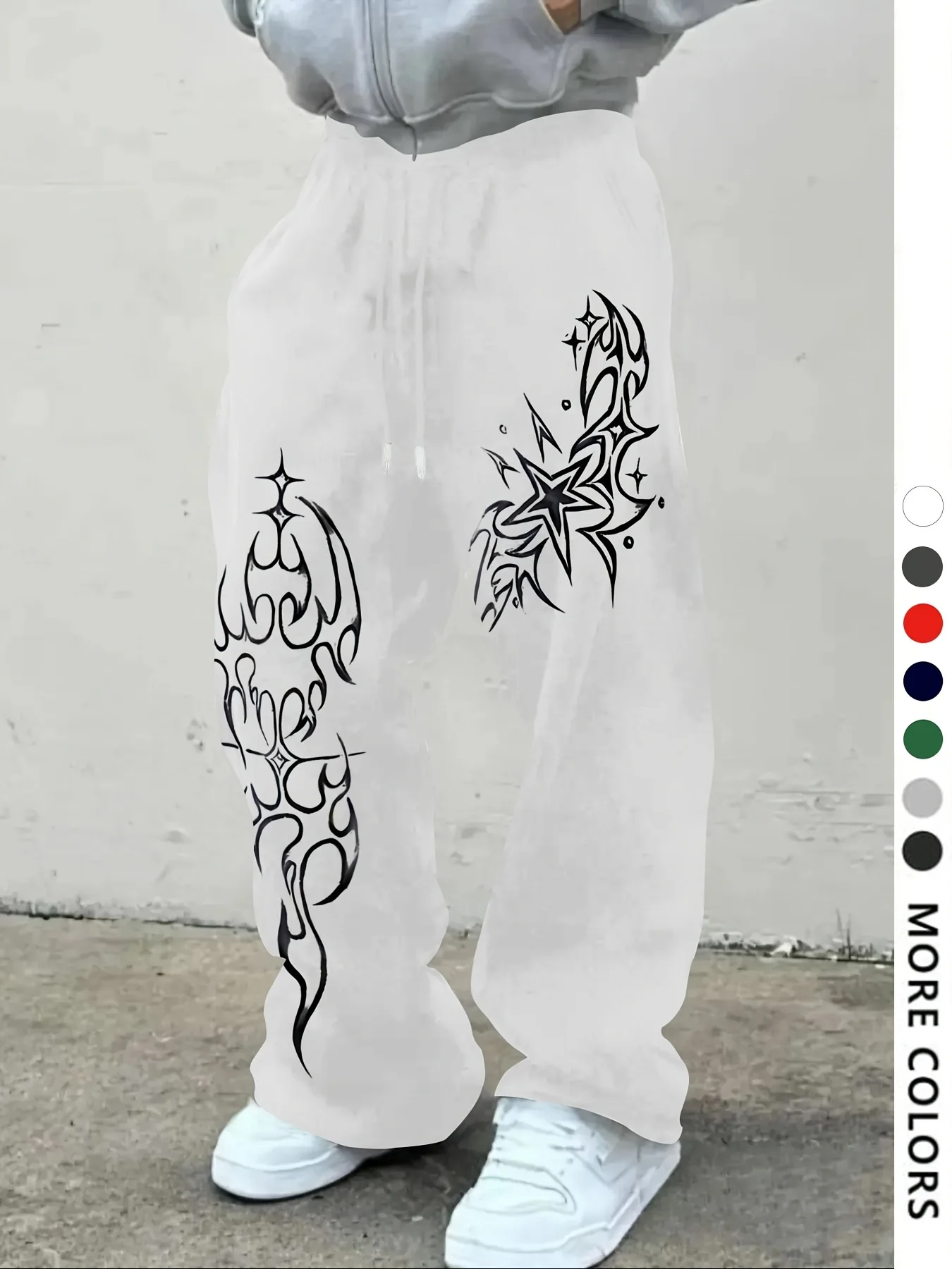 Men's Casual Sports Pants, Star&thorn Patterned Printed Sweatpants, Drawstring Wide Leg Casual Pants, All Season Men's Pants