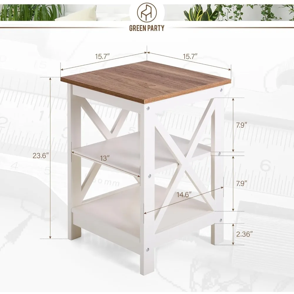 مجموعة طاولة نهاية الحفلات الخضراء مكونة من 2 مع مساحة تخزين وطاولة جانبية للسرير في المزرعة لغرفة النوم وطاولات القهوة المتداخلة والجانب