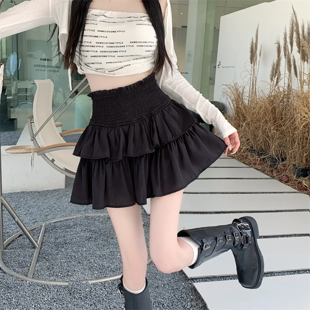 New Sweet High-waisted Bouffant Skirt Y2k Korean Style Waist Skirt a-line Pleated Skirt Women