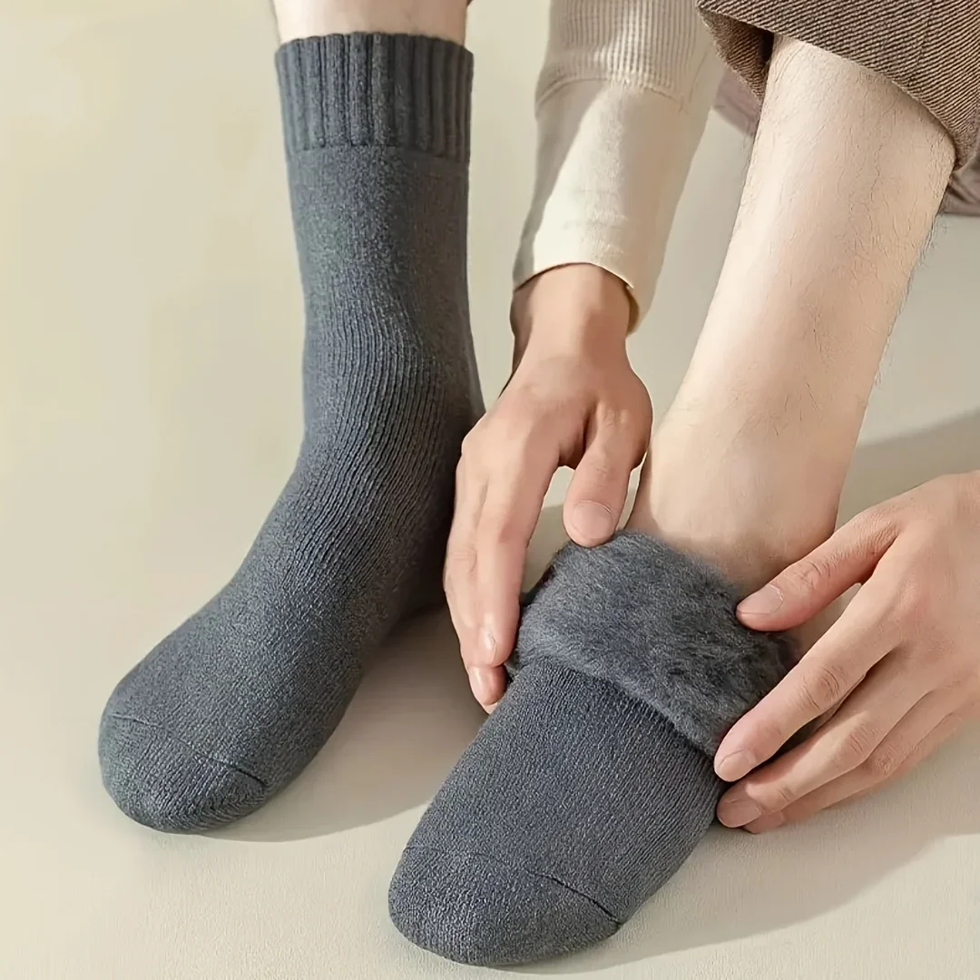 Cozy Warm Plush Winter Socks 3/9 Pairs, Soft Knit Men Outdoor Boot Socks EU 39-45
