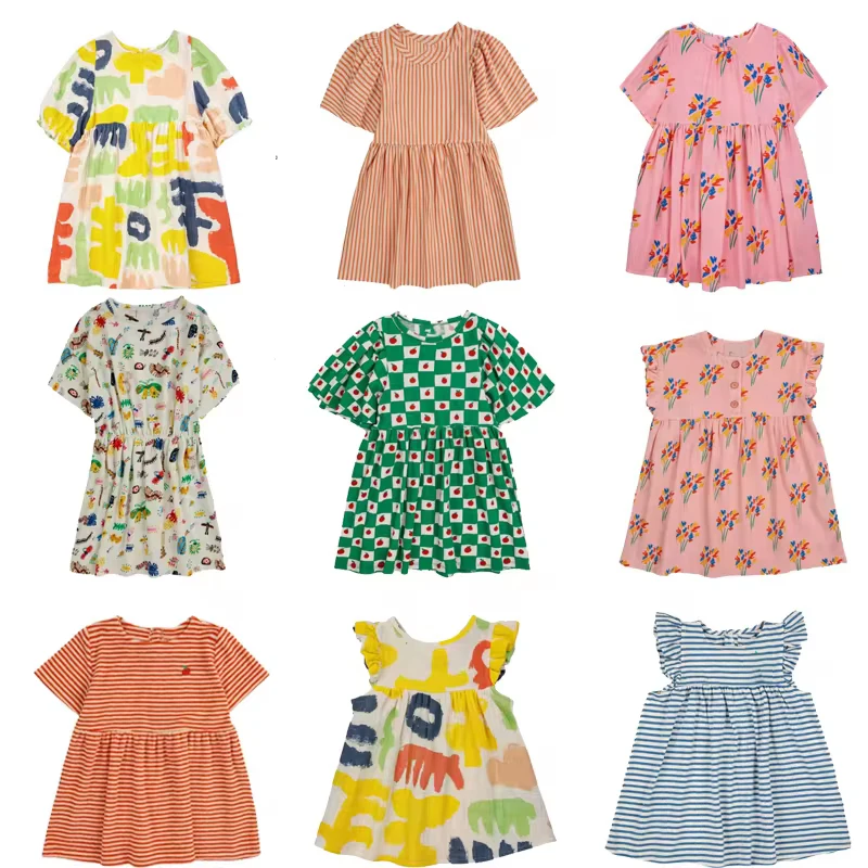 Kids Dress 2024 New Summer BC Brand Girls Cute Print Short Sleeve Princess Dress