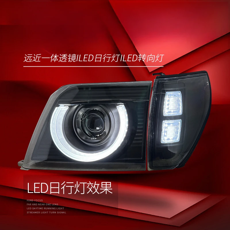 Suitable for Toyota Old Overbearing LC90 Headlight Assembly Modified Defender Style LED Daytime Running Light Bi-Optic Lens Head