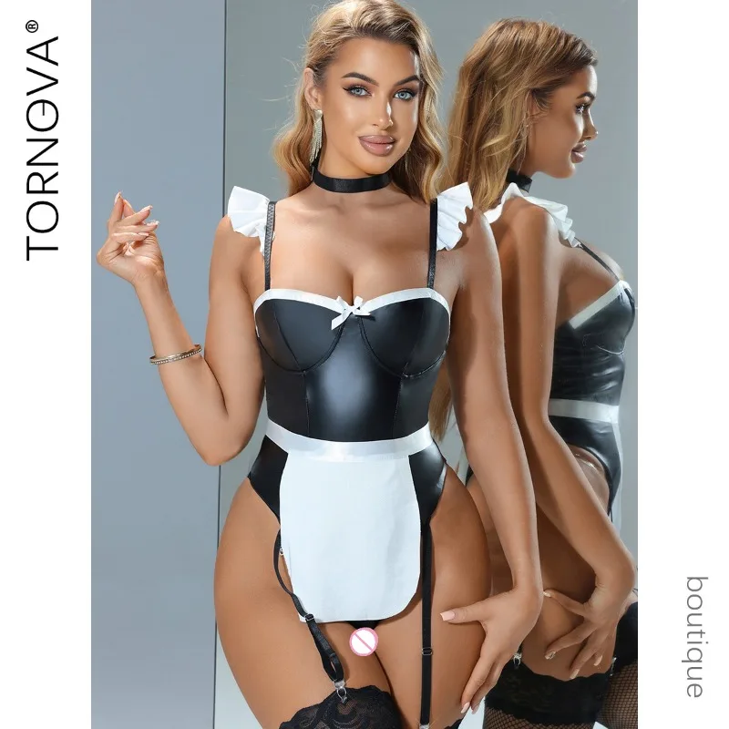 

Tornova Sexy Maid Costume Cute Contrast Color Cosplay Party Costume Slim Patchwork Interesting Elegant Intimate Underwear Set