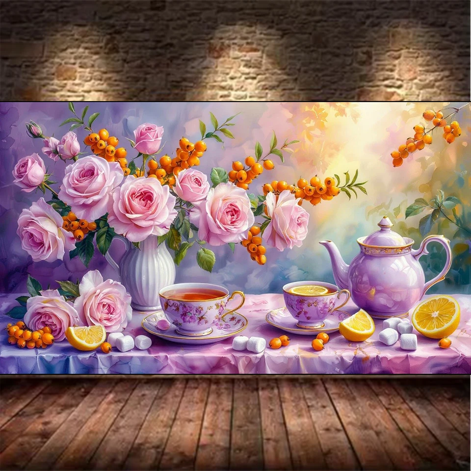 

DIY 5D Diamond Painting New Product Flower and Tea Cup Embroidery Flower Plant Pictures Mosaic Kitchen Living Room Decoration
