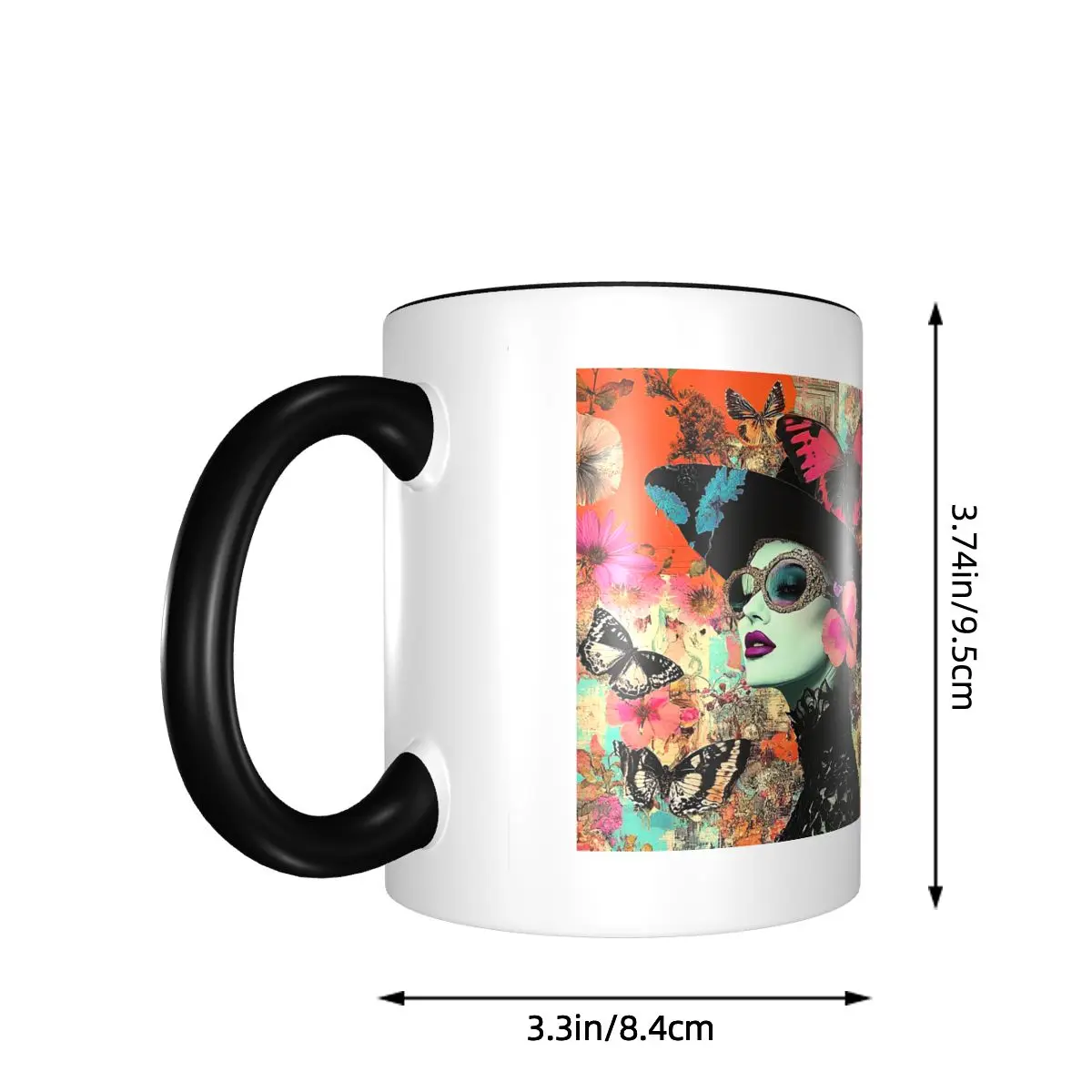 Fantasy Female Pop Art With Hat And Butterflies Mug Funny Ceramic Coffee Cups Tea Mugs Milk Cup Drinkware Gifts for Woman Man