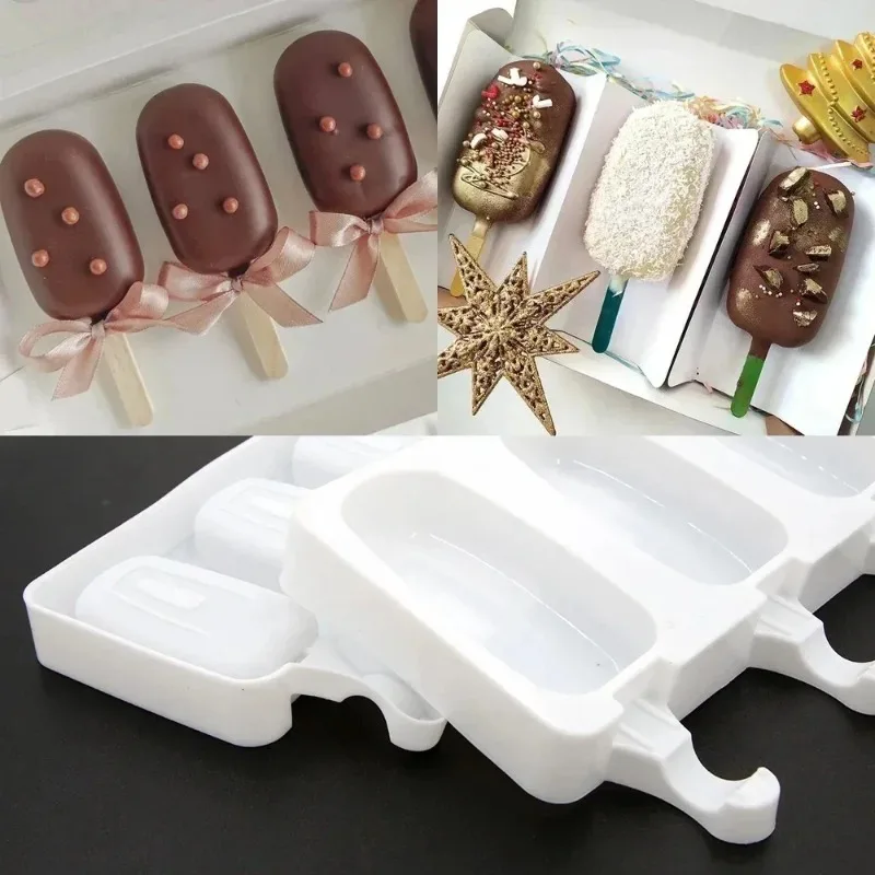 4-grid Universal 3D DIY Handmade Silicone Cream Eco-Friendly Popsicle Mousse Dessert Freezer Juice Cube Tray Barrel Maker Mold