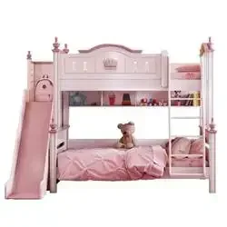 Customized Solid Wooden Girl Child Kid's Bedroom Furniture Children Pink Single Kid Cartoon Bed Double