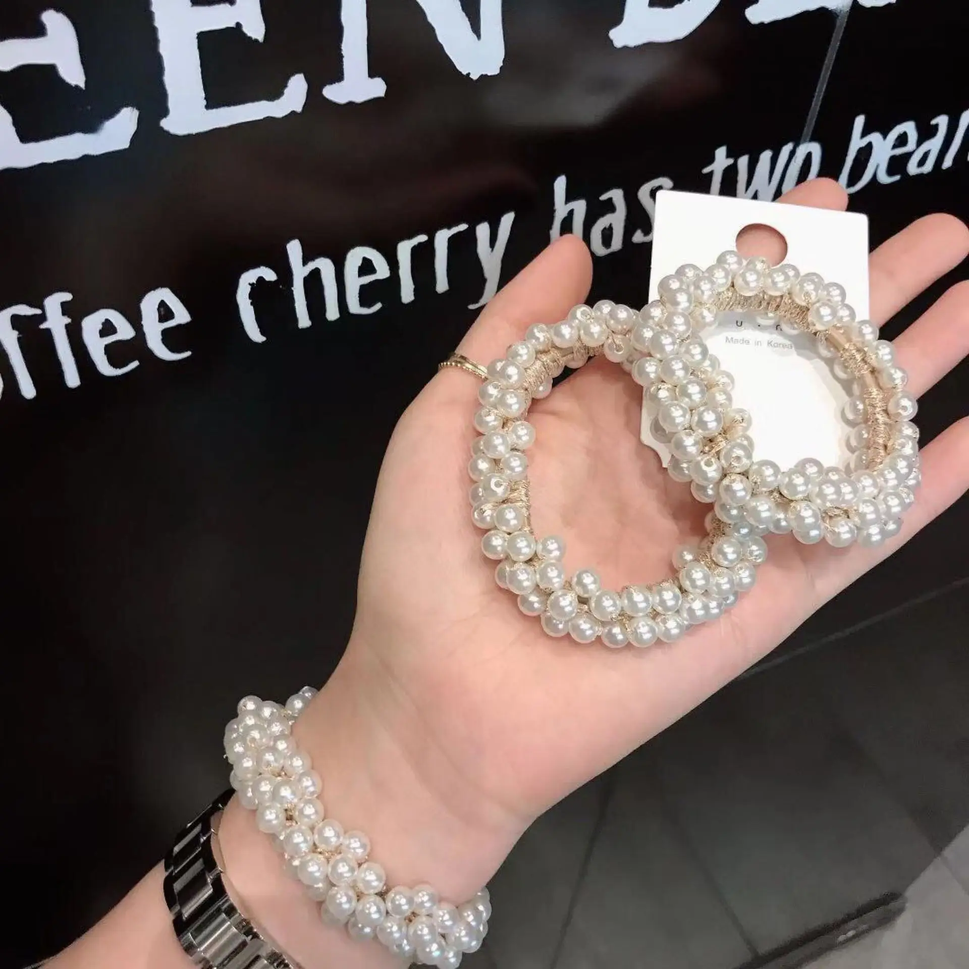 

Korean Sweet Faux Pearl Hair Tie for Teen Girls Simple Elastic Ponytail Ring Soft Stretchy Lightweight Daily Use Accessories