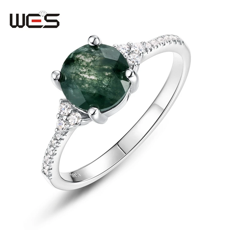 

WES Classic Waterdrop Natural Unique Moss Agate Ring for Women 925 Sterling Silver Ring Engagement Gift Wholesale Jewelry