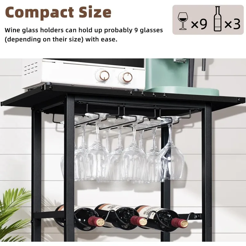 Bar Carts for The Home, 3-Tier Bar Cart with Wheels, Wine Cart, Drink Cart, Rolling Beverage Cart with Wine Rack