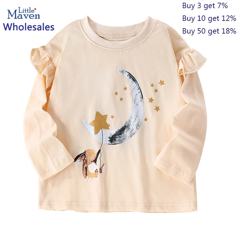 

Little Maven Wholesale Baby Girls Tops Kids Clothes 2024 Autumn Children's Clothing Cartoon Rabbits Long Sleeves T-shirts Cotton