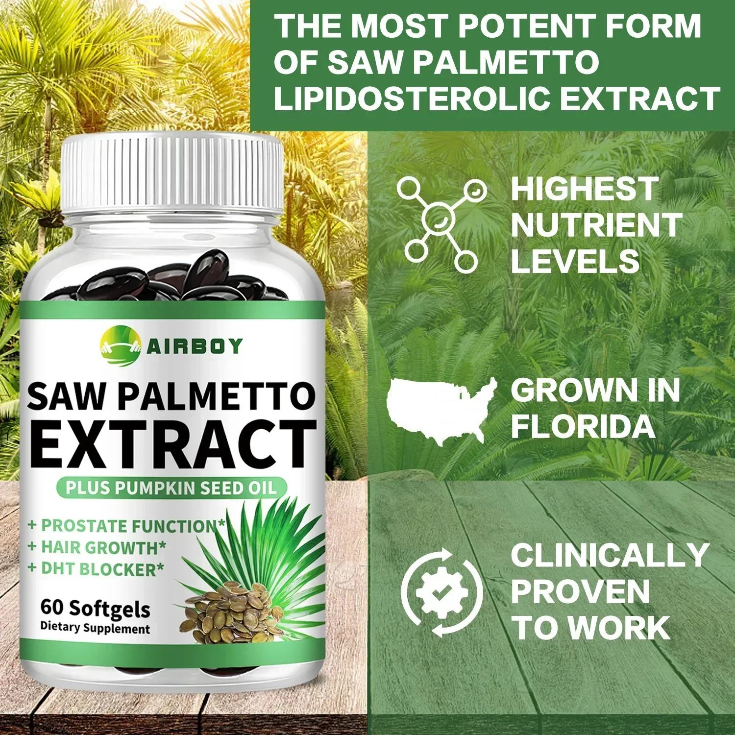 Saw Palmetto - Help Promote Prostate Health, Reduce Baldness and Thinning Hair, Urinary System Health