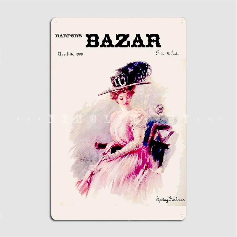 Harpers Bazar Vintage 1908 Spring Fashions Magazine Advertising Print Metal Plaque Poster Plaques Wall Mural Tin sign Poster