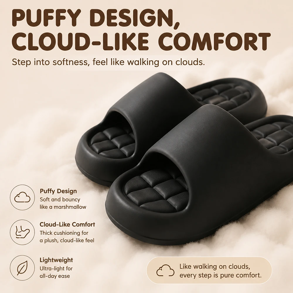 Unisex Soft Cushion Cloud Slippers Thick Sole EVA Slides Soft Non Slip Bathroom Slippers Home Shower Indoor Outdoor Casual Shoes