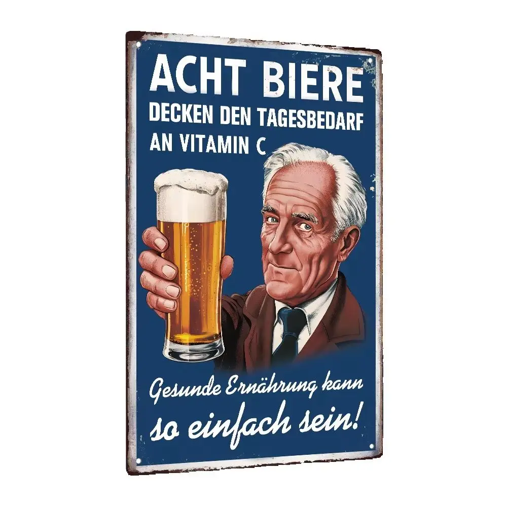 Putuo Decor 1pc German Vintage Metal Sign, Acht Biere Decken Den Tagesbedarf an Vitamin C, Wall Decor for Bar Pub, Gift