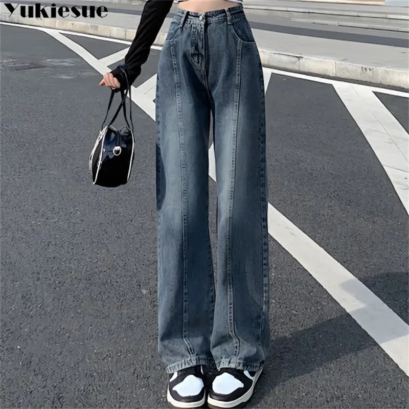 

Женские джинсы с высокой талией, весна-осень 2023, джинсовые брюки на пуговицах с карманами, широкие брюки, новые брюки Y2K, винтажная уличная одежда, модные джинсы