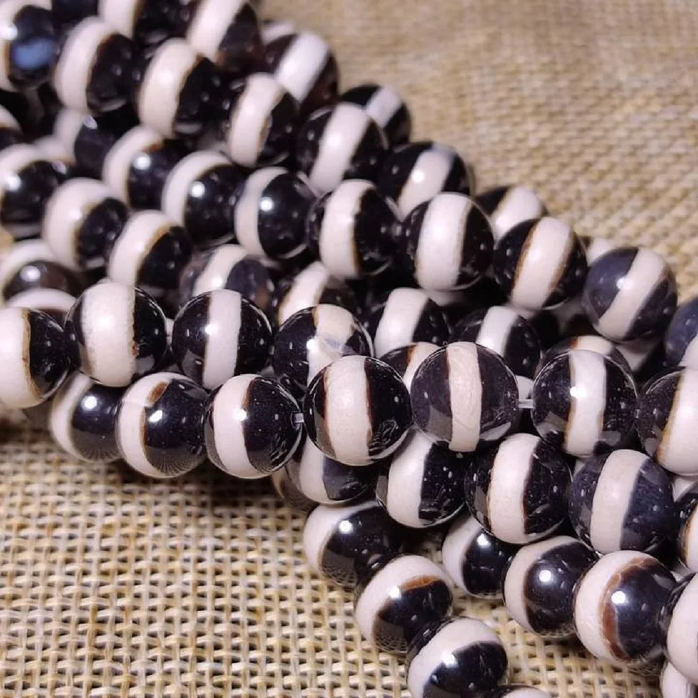 Black and white round agate line pharmacist Tianzhu Dzi round bead necklace bracelet DIY matching beads