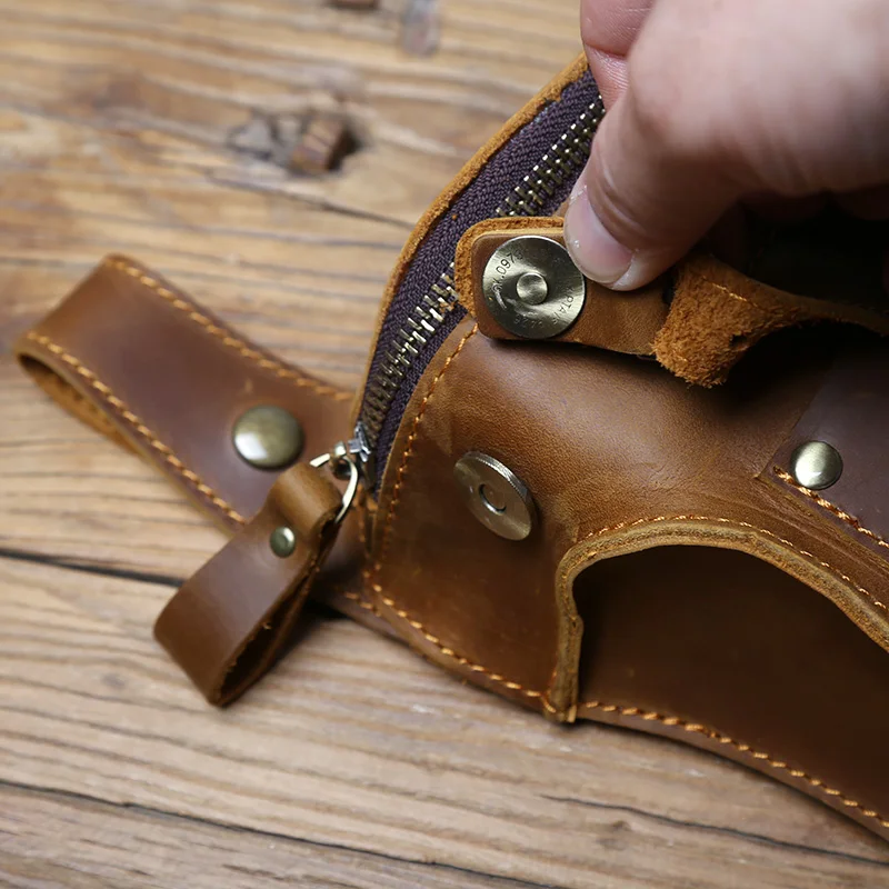 Nzpj Vintage Echt leder Herren Hüft tasche natürliche Rindsleder Outdoor Motorrad Herren tasche verrückte Pferd Leder Handy tasche – Detail 11