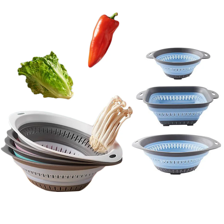 Collapsible Silicone Kitchen Storage Basket Multi-use Fruit Vegetable Drainer Foldable Kitchen Draining Organzier